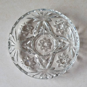 Set of 4 Pressed Vintage Anchor Hocking Prescut Clear Glass Ashtrays or Coasters